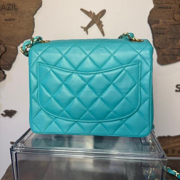 Chanel Teal Mini Rectangular Lambskin Chain Shoulder Bag Series 7 2002-03 GHW - Picture 2 of 12